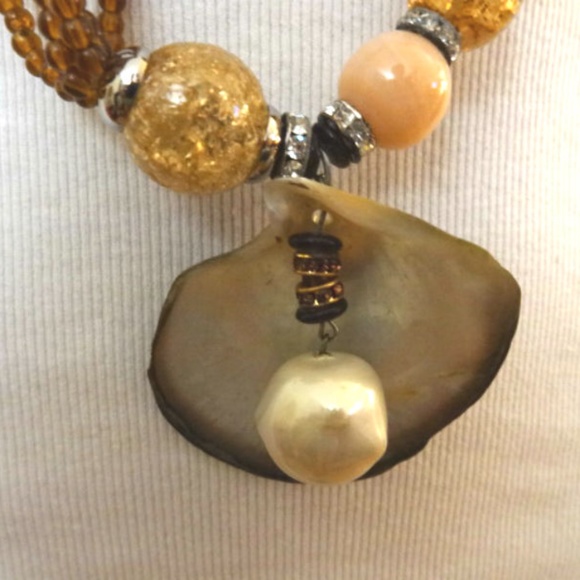 VTG Runway Glass Bead Baroque Pearl Shell Necklace - Picture 7 of 8